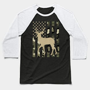 Camouflage Camo American Flag Whitetail Deer Baseball T-Shirt